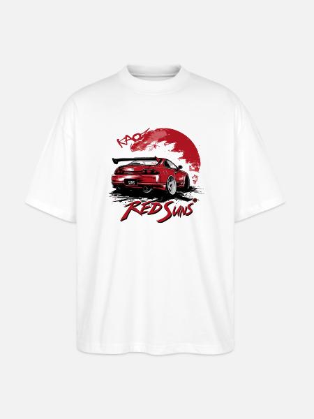 Red Suns Tegneserie JDM Street Racer Bil - Stanley/Stella Oversize Unisex Øko T-shirt Blaster 2.0 - hvid