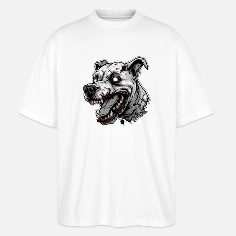 Weißer Kopf eines Zombie-Hundes - Stanley/Stella Oversized Unisex Bio T-Shirt Blaster 2.0 - Weiß