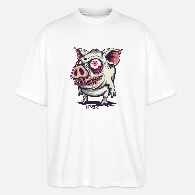 Cochon zombie mignon et bizarre - T-shirt bio Blaster 2.0 coupe oversize Stanley/Stella Unisexe - blanc