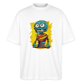 Momie zombie de dessin animé gaie et colorée - T-shirt bio Blaster 2.0 coupe oversize Stanley/Stella Unisexe - blanc - Devant - Alina (178cm) & Michal (187cm)