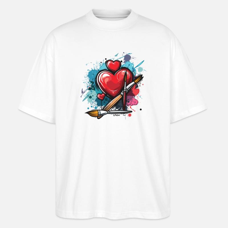 Art Graffiti : pinceaux et cœurs - T-shirt bio Blaster 2.0 coupe oversize Stanley/Stella Unisexe - blanc