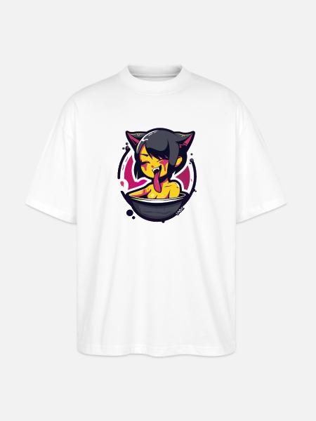 Anime chaton fille au jour du bain - T-shirt bio Blaster 2.0 coupe oversize Stanley/Stella Unisexe - blanc