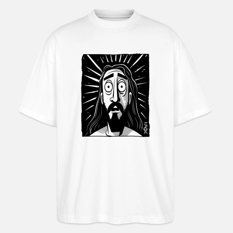 Dessin animé Jésus Homme - T-shirt bio Blaster 2.0 coupe oversize Stanley/Stella Unisexe - blanc