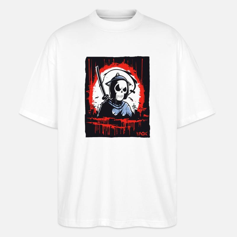 Grim Reaper Skull Samurai - Stanley/Stella Oversized Unisex Organic T-shirt Blaster 2.0 - white
