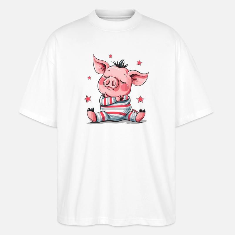 Cochon mignon qui dort - T-shirt bio Blaster 2.0 coupe oversize Stanley/Stella Unisexe - blanc
