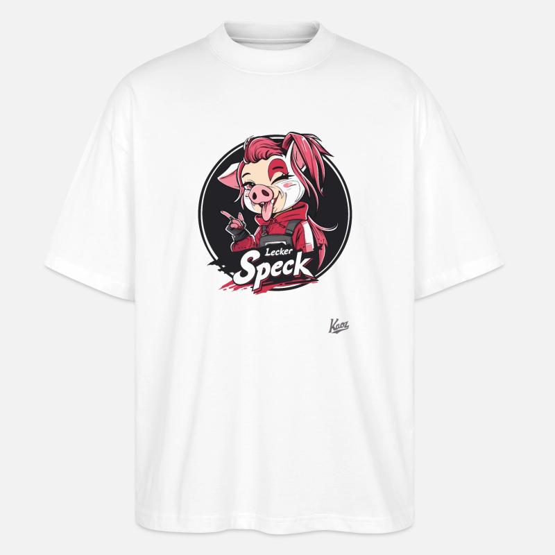 Anime-Schwein Maskottchen und Lecker Speck - Stanley/Stella Oversized Unisex Bio T-Shirt Blaster 2.0 - Weiß