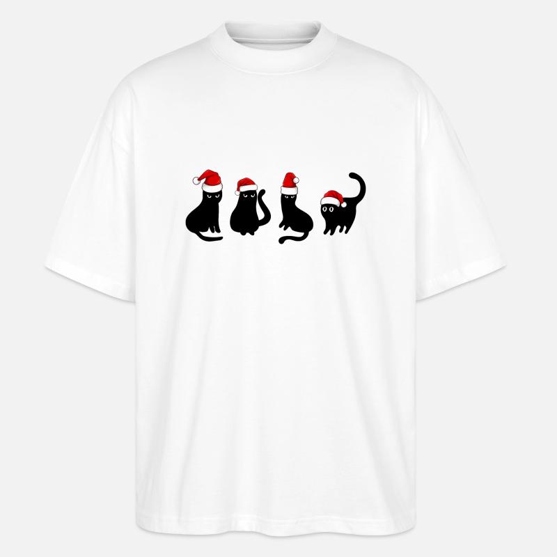 Chat noir à Noël - T-shirt bio Blaster 2.0 coupe oversize Stanley/Stella Unisexe - blanc