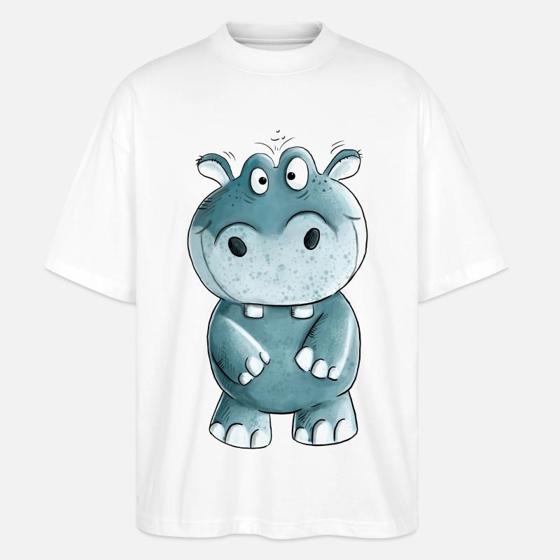 Blaues Nilpferd I Wildtiere Comic - Stanley/Stella Oversized Unisex Bio T-Shirt Blaster 2.0 - Weiß