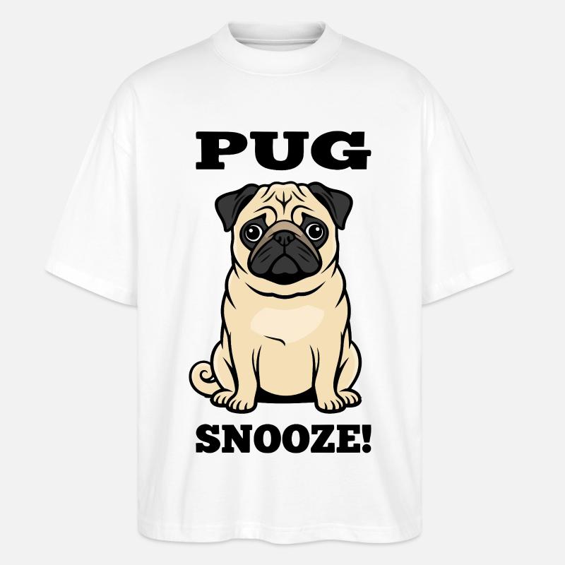 Pug Dog Mops Snooze Hundebegleiter - Stanley/Stella Oversized Unisex Bio T-Shirt Blaster 2.0 - Weiß