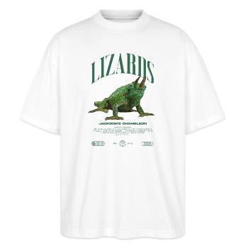 Jackson's Chameleon Streetwear Lizard Keeper - Stanley/Stella Oversized Unisex Organic T-shirt Blaster 2.0 - white - Front - Alina (178cm) & Michal (187cm)