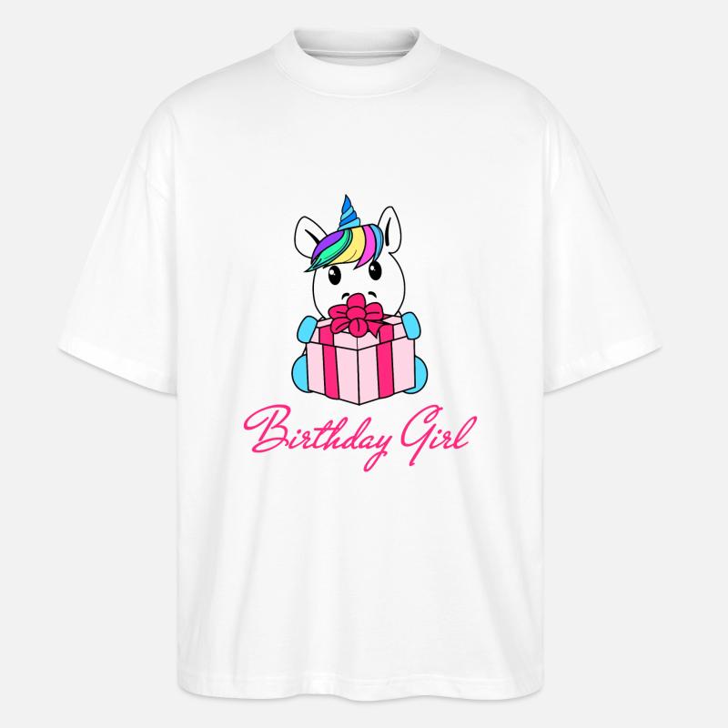 Fille d'anniversaire Licorne - T-shirt bio Blaster 2.0 coupe oversize Stanley/Stella Unisexe - blanc