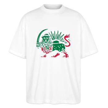 IRAN SHAH LION - Stanley/Stella Oversized Unisex Bio T-Shirt Blaster 2.0 - Weiß - Vorne - Alina (178cm) & Michal (187cm)