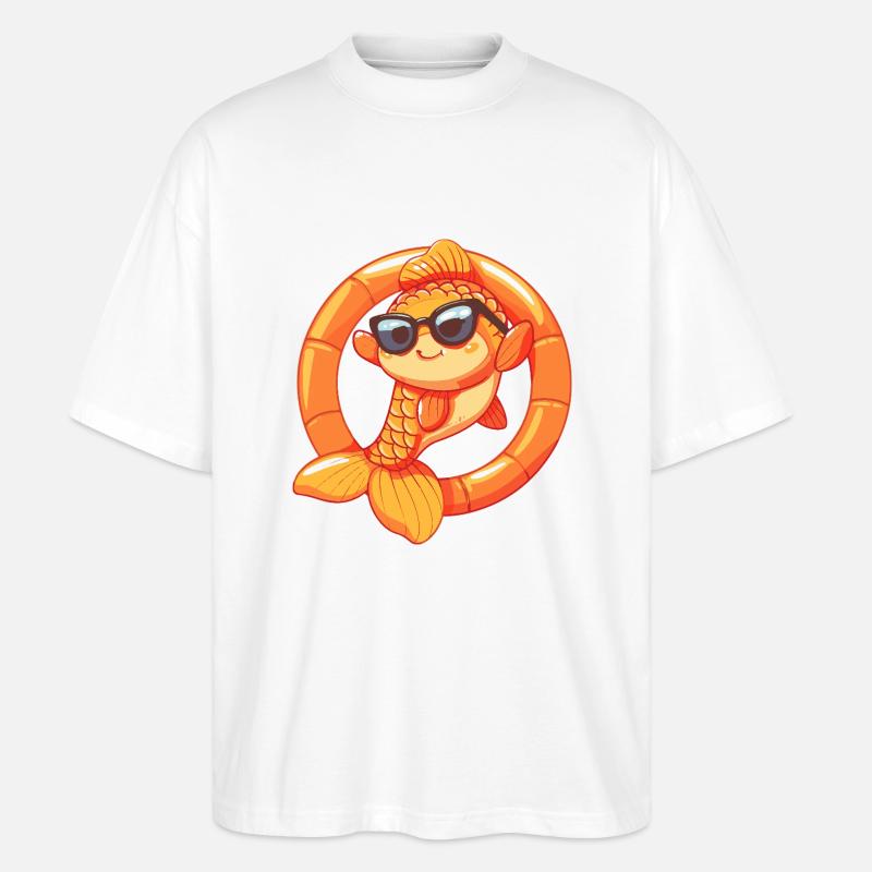 Poisson rouge Bande dessinée Cool - T-shirt bio Blaster 2.0 coupe oversize Stanley/Stella Unisexe - blanc