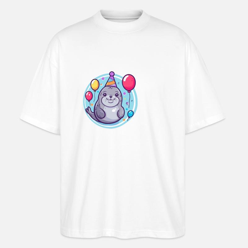 phoque animal anniversaire bébé - T-shirt bio Blaster 2.0 coupe oversize Stanley/Stella Unisexe - blanc