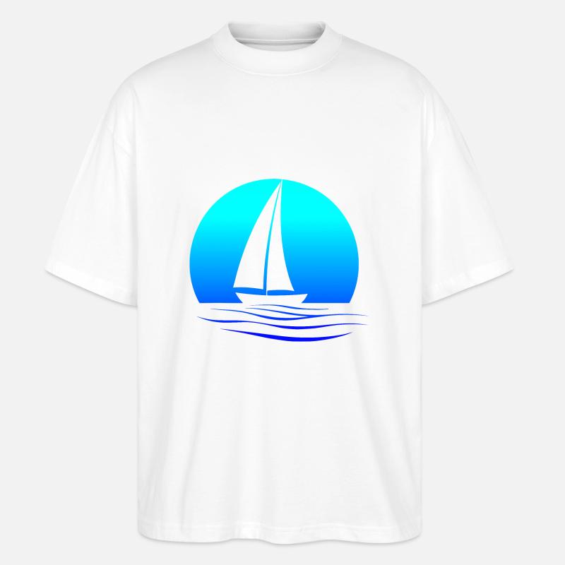 Sailboat design with teal gradient - Stanley/Stella Oversized Unisex Organic T-shirt Blaster 2.0 - white