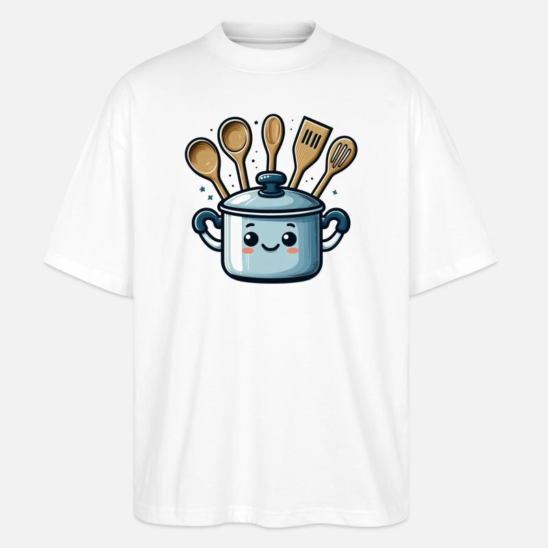 Kochtopf Topf mit Gesicht - Stanley/Stella Oversized Unisex Bio T-Shirt Blaster 2.0 - Weiß