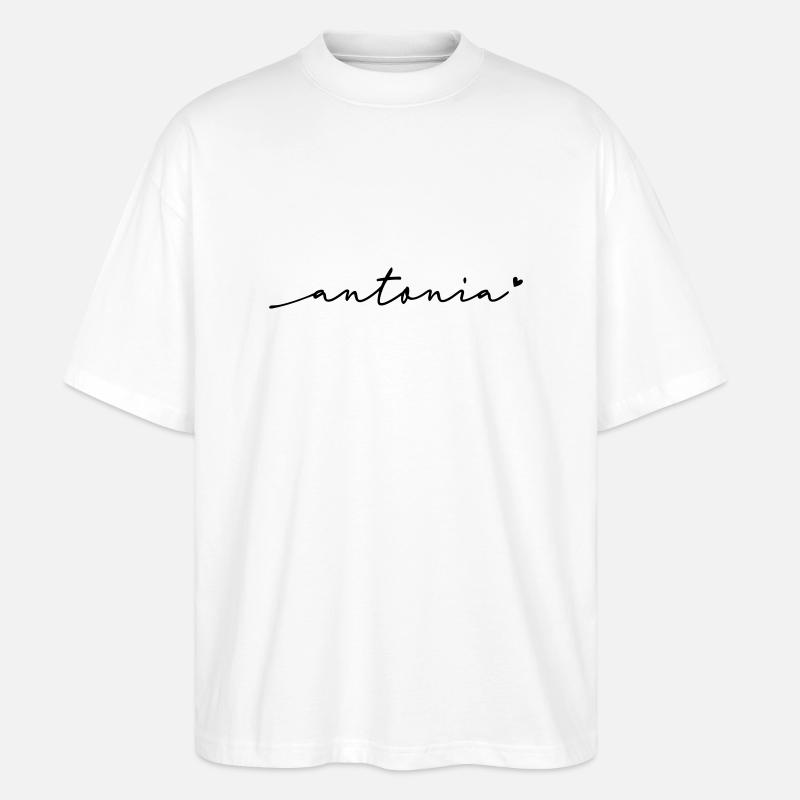 Antonia Cursive Name - Stanley/Stella Oversized Unisex Organic T-shirt Blaster 2.0 - white