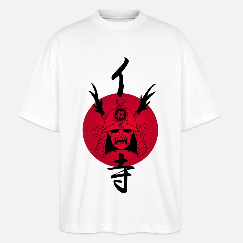 Schwarzer Samurai und Rote Sonne - Stanley/Stella Oversized Unisex Bio T-Shirt Blaster 2.0 - Weiß
