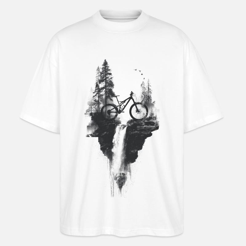 VTT, forêt, paysage, cascade, aventure - T-shirt bio Blaster 2.0 coupe oversize Stanley/Stella Unisexe - blanc