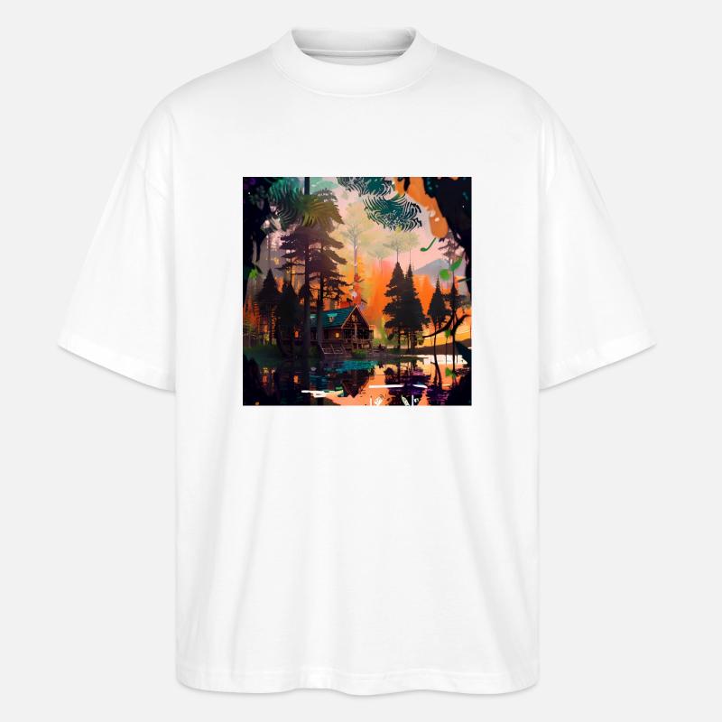 Häuschen im Wald - Stanley/Stella Oversized Unisex Bio T-Shirt Blaster 2.0 - Weiß