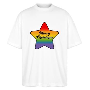 LGBTQI Merry Christmas Rainbow Star - Stanley/Stella Oversized Unisex Organic T-shirt Blaster 2.0 - white - Front - Alina (178cm) & Michal (187cm)