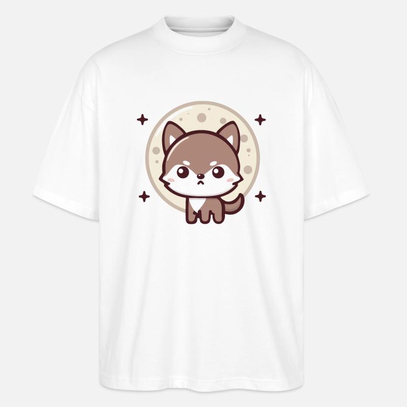 Mondlichtgeist: Chibi-Wolf mit Mond - Stanley/Stella Oversized Unisex Bio T-Shirt Blaster 2.0 - Weiß