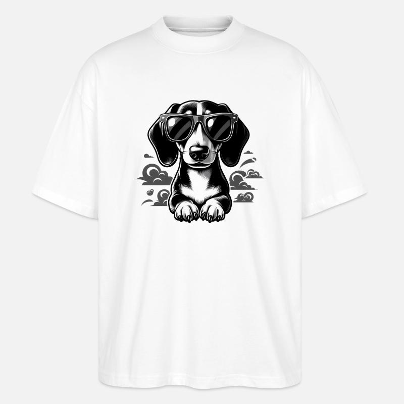 Teckel noir et blanc - T-shirt bio Blaster 2.0 coupe oversize Stanley/Stella Unisexe - blanc