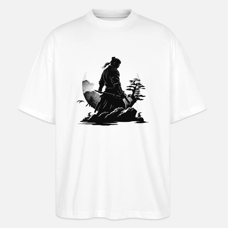 Samurai Warrior Japan Landscape - Stanley/Stella Oversized Unisex Organic T-shirt Blaster 2.0 - white