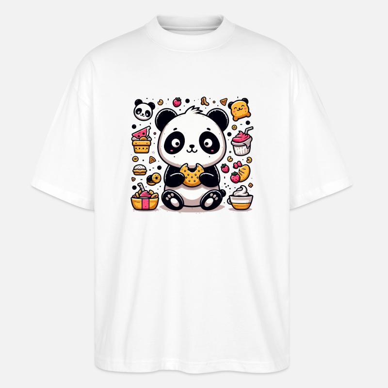 Panda mignon avec des collations - T-shirt bio Blaster 2.0 coupe oversize Stanley/Stella Unisexe - blanc