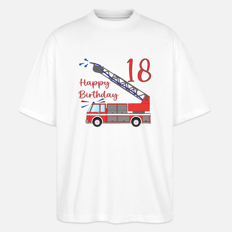 Fire engine Happy Birthday 18 - Stanley/Stella Oversized Unisex Organic T-shirt Blaster 2.0 - white