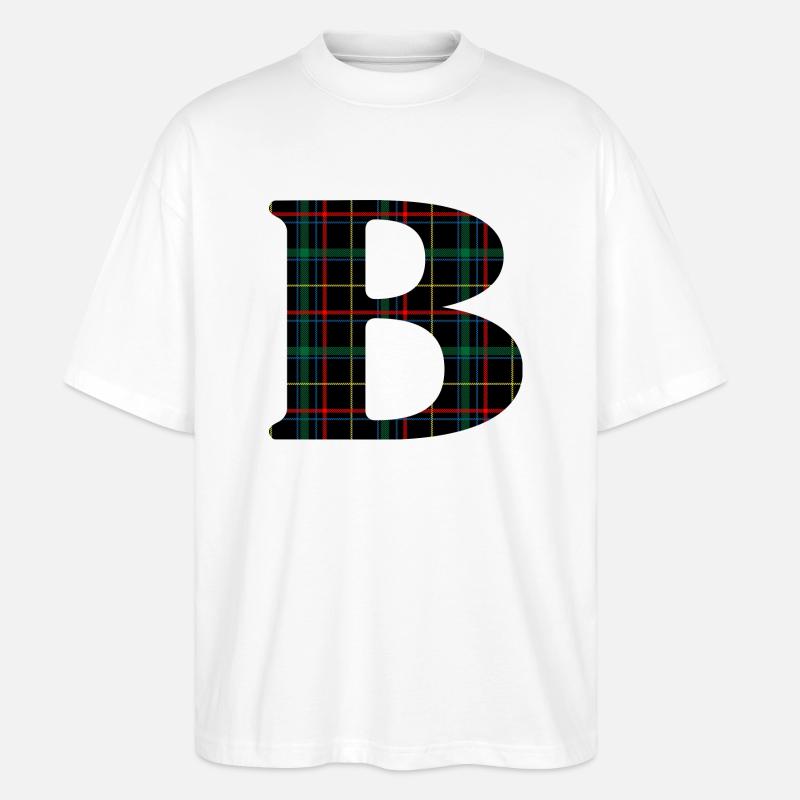 Monogrammiert b Schottischer Tartan - Stanley/Stella Oversized Unisex Bio T-Shirt Blaster 2.0 - Weiß