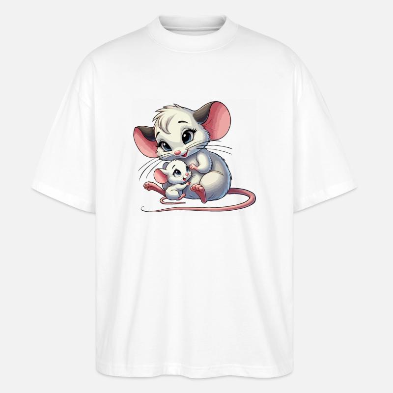 Mausmutter mit Kind - Stanley/Stella Oversized Unisex Bio T-Shirt Blaster 2.0 - Weiß