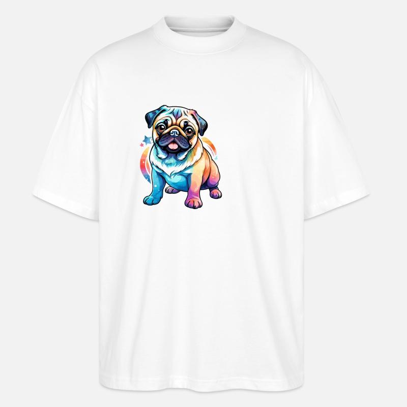 Mops Wasserfarben - Stanley/Stella Oversized Unisex Bio T-Shirt Blaster 2.0 - Weiß