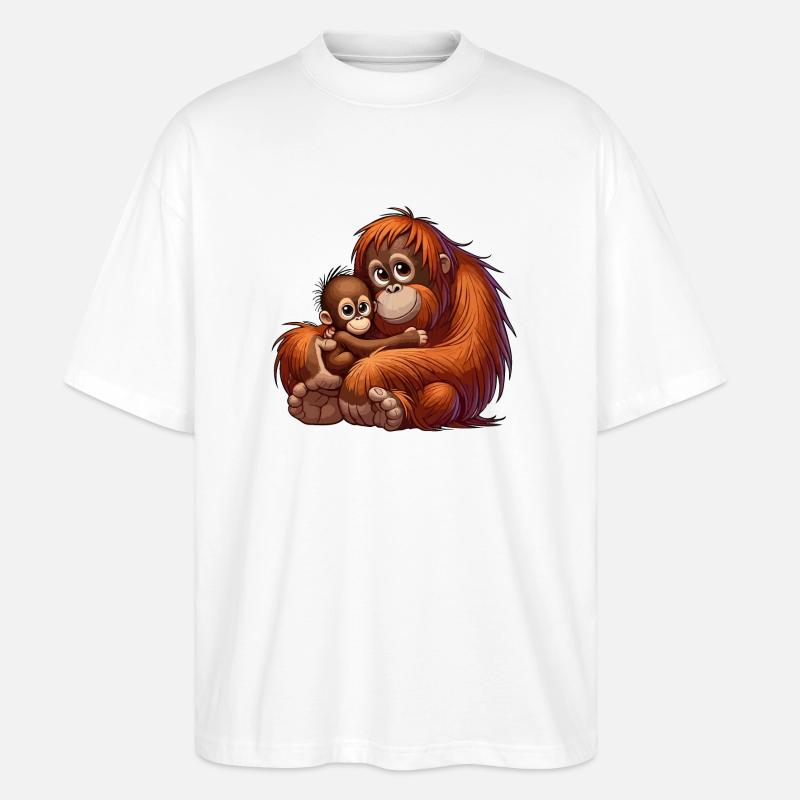 Orang-Utan-Mutter mit Kind - Stanley/Stella Oversized Unisex Bio T-Shirt Blaster 2.0 - Weiß