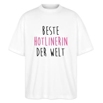 Hotliner Hotlinerin Hotline Telefonist Telefon - Stanley/Stella Oversized Unisex Bio T-Shirt Blaster 2.0 - Weiß - Vorne - Alina (178cm) & Michal (187cm)