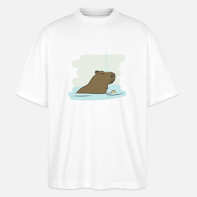 Design d’illustration « Baisers de Capybara » - T-shirt bio Blaster 2.0 coupe oversize Stanley/Stella Unisexe - blanc