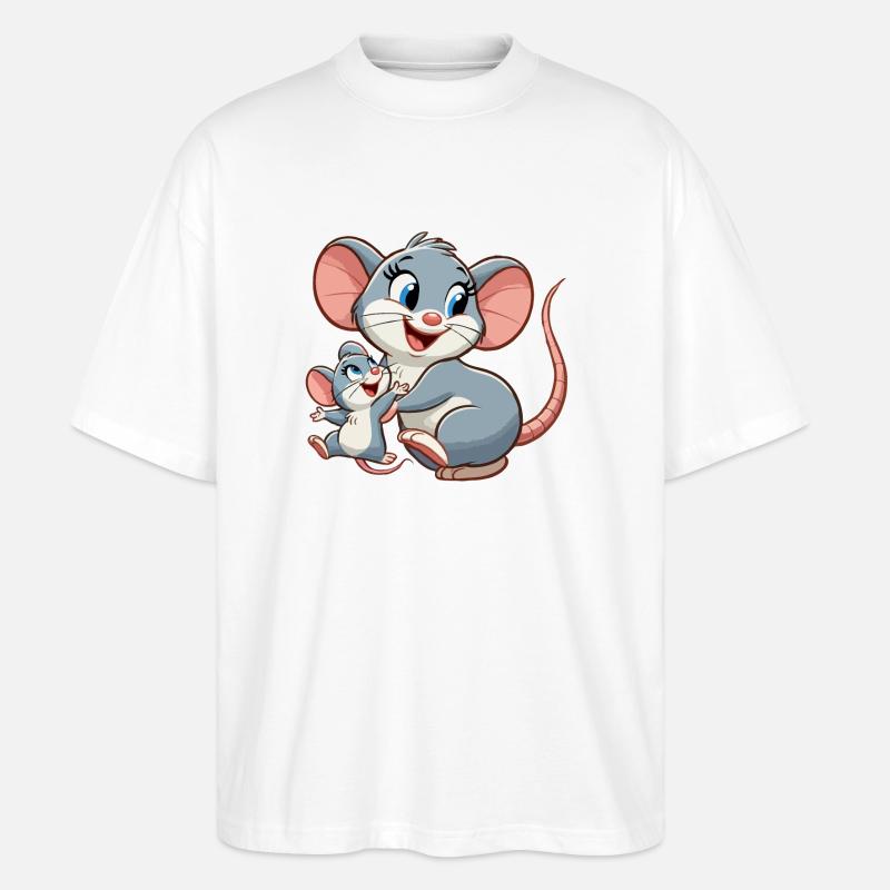 Mäusemutter mit herumtollendem Kind - Stanley/Stella Oversized Unisex Bio T-Shirt Blaster 2.0 - Weiß