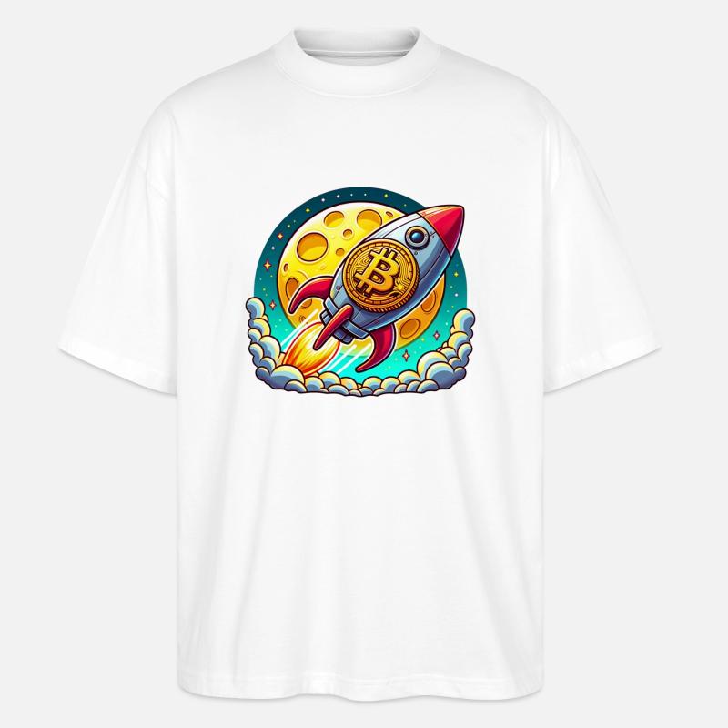 To the Moon! 🚀 Bitcoin Rocket - Stanley/Stella Oversized Unisex Organic T-shirt Blaster 2.0 - white