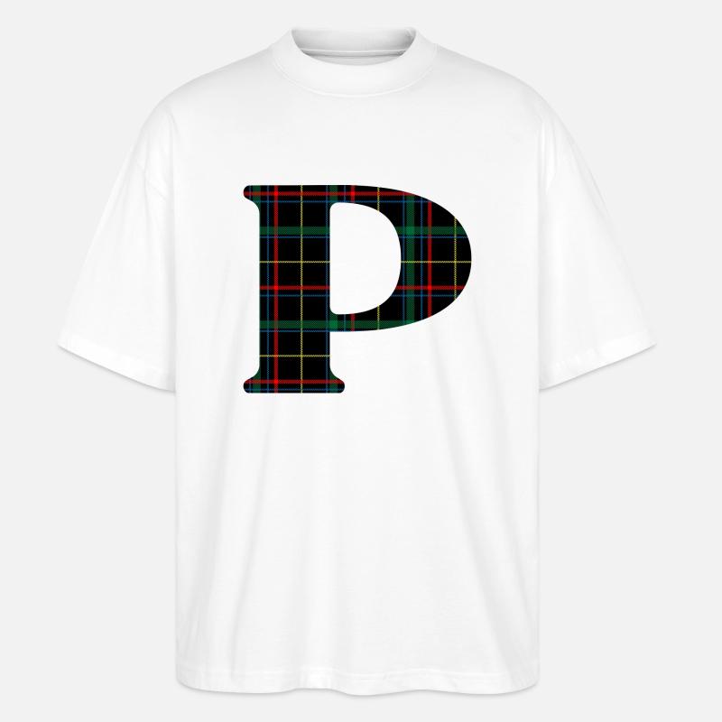 Monogramm p schottischer Tartan - Stanley/Stella Oversized Unisex Bio T-Shirt Blaster 2.0 - Weiß