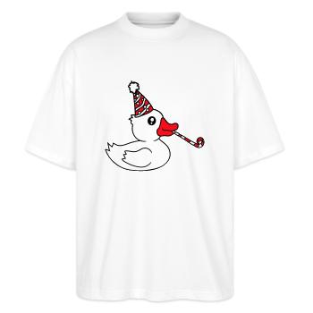 Canard Fête Serviette Chapeau Anniversaire Célébrer le Nouvel An - T-shirt bio Blaster 2.0 coupe oversize Stanley/Stella Unisexe - blanc - Devant - Alina (178cm) & Michal (187cm)