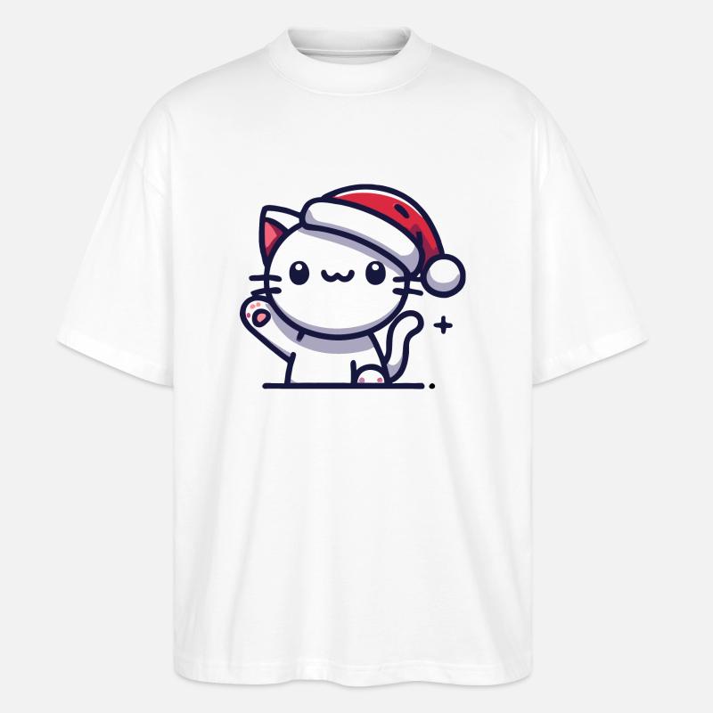Cat with Santa hat - Stanley/Stella Oversized Unisex Organic T-shirt Blaster 2.0 - white
