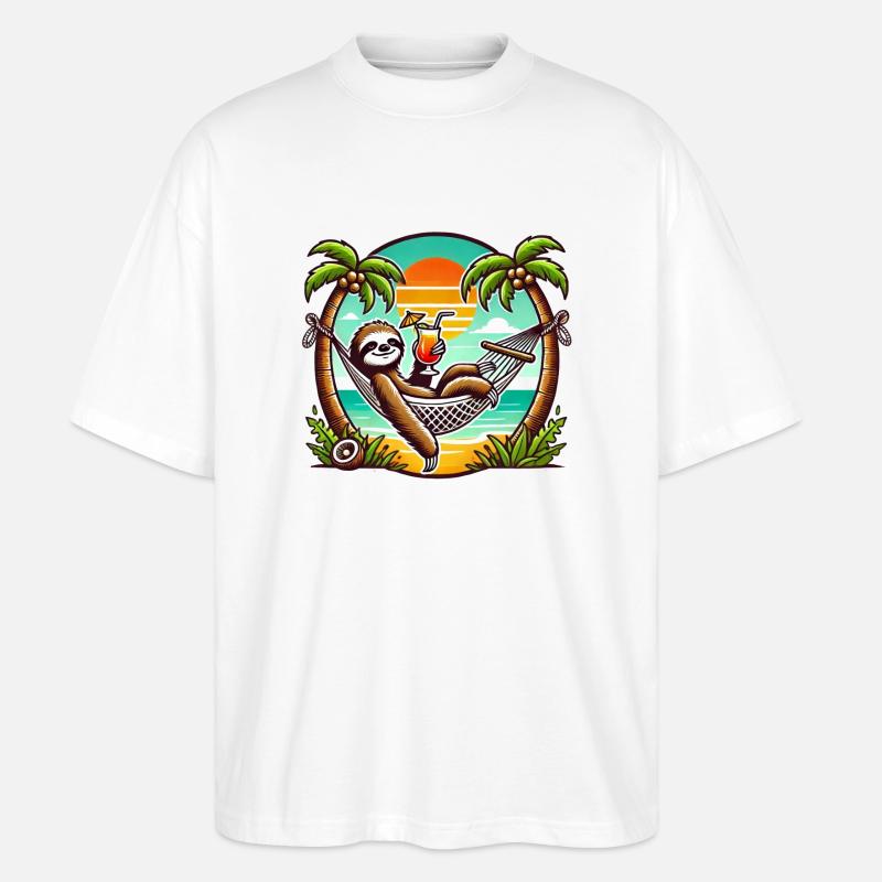 Paresseux dans le hamac - T-shirt bio Blaster 2.0 coupe oversize Stanley/Stella Unisexe - blanc