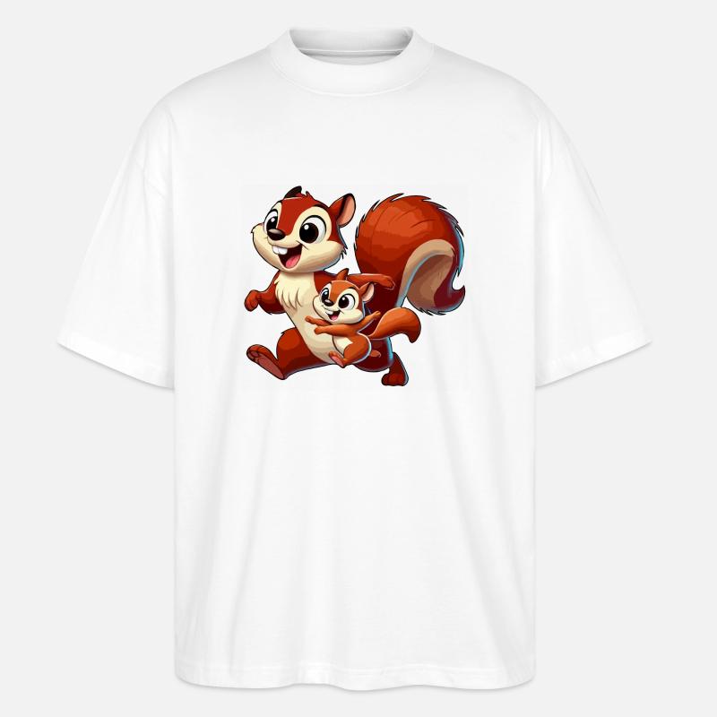 Eichhörnchen-Mutter und Kind beim Herumtollen - Stanley/Stella Oversized Unisex Bio T-Shirt Blaster 2.0 - Weiß