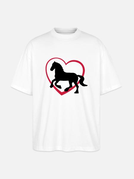Fresian Gypsy Cob or Horse type with Heart - Stanley/Stella Oversized Unisex Organic T-shirt Blaster 2.0 - white