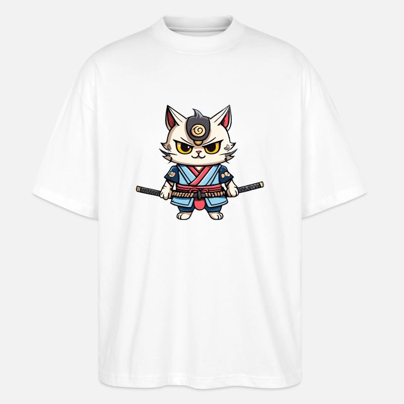 Samurai-Katze #38 - Stanley/Stella Oversized Unisex Bio T-Shirt Blaster 2.0 - Weiß