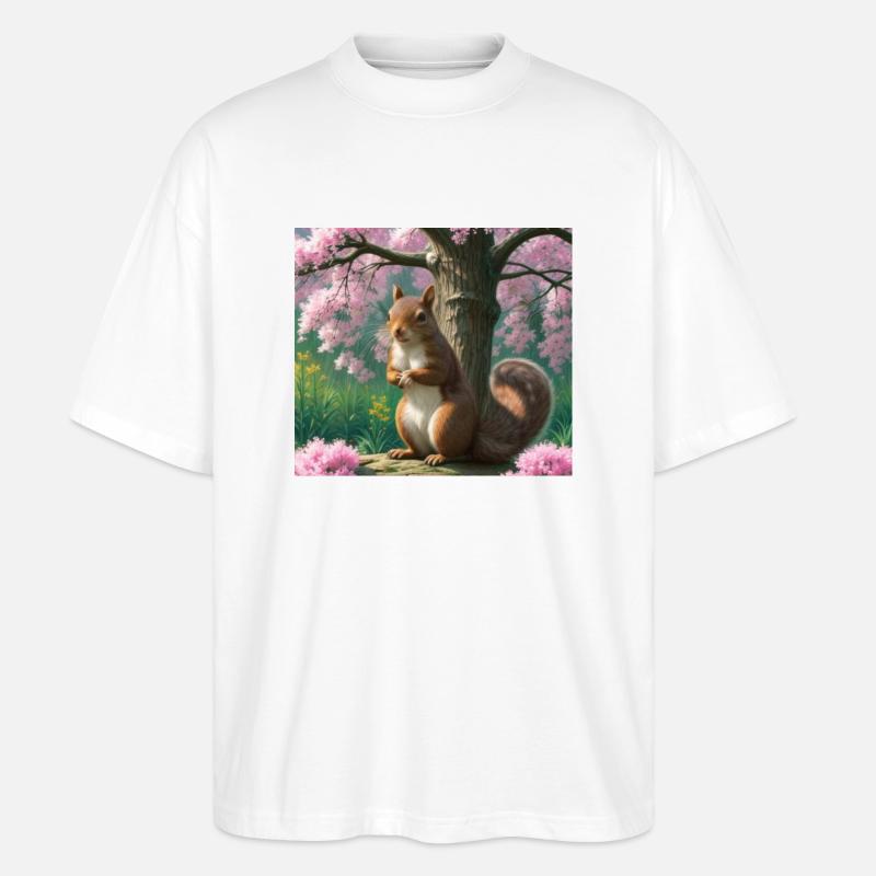 Suirrel withblooming tree - Eichhörnchen - Stanley/Stella Oversized Unisex Bio T-Shirt Blaster 2.0 - Weiß