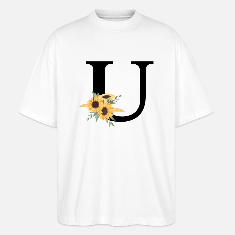 Buchstabe u blumige Sonnenblume - Stanley/Stella Oversized Unisex Bio T-Shirt Blaster 2.0 - Weiß