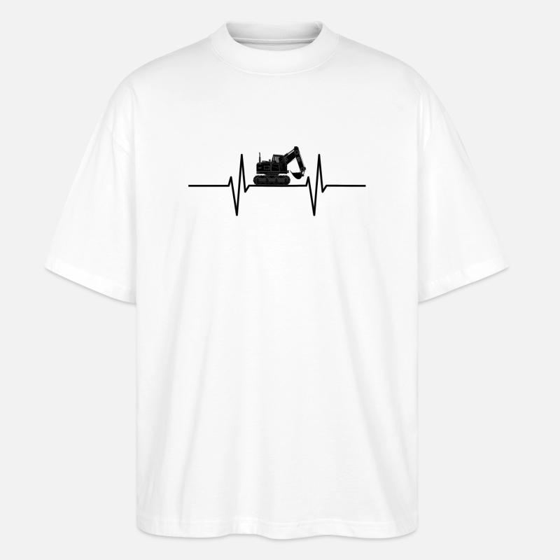 Herzschlag mit Bagger - Stanley/Stella Oversized Unisex Bio T-Shirt Blaster 2.0 - Weiß