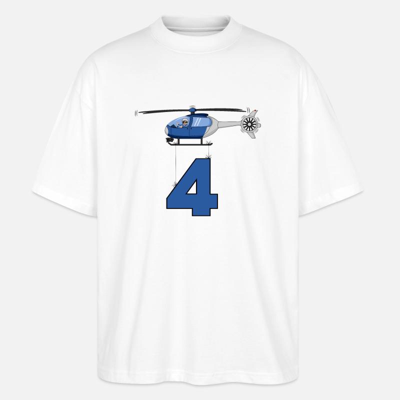 Hélicoptère 4ème anniversaire - T-shirt bio Blaster 2.0 coupe oversize Stanley/Stella Unisexe - blanc