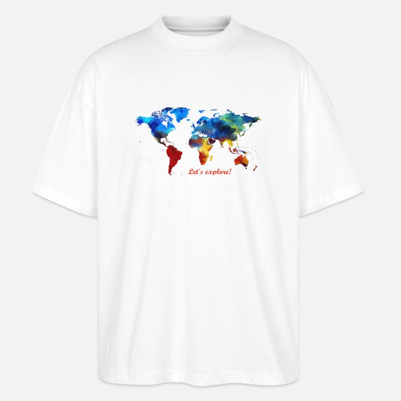 Lets explore! Weltkarte - Stanley/Stella Oversized Unisex Bio T-Shirt Blaster 2.0 - Weiß